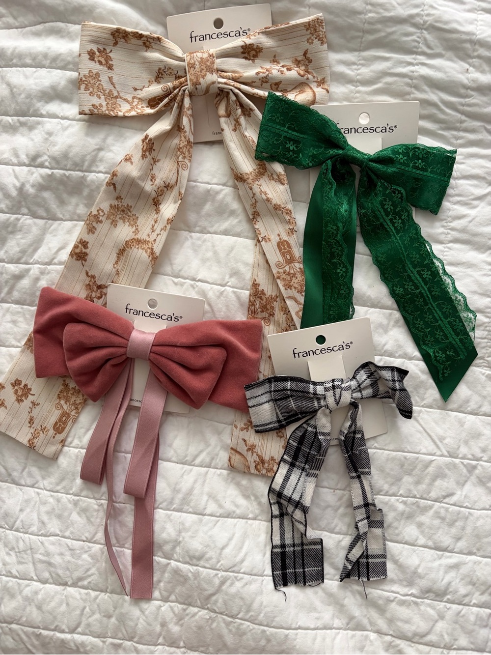 NWT Francesca's Collections Multi-Bow Hair Clip Set - Pink, Green, Cream, Black